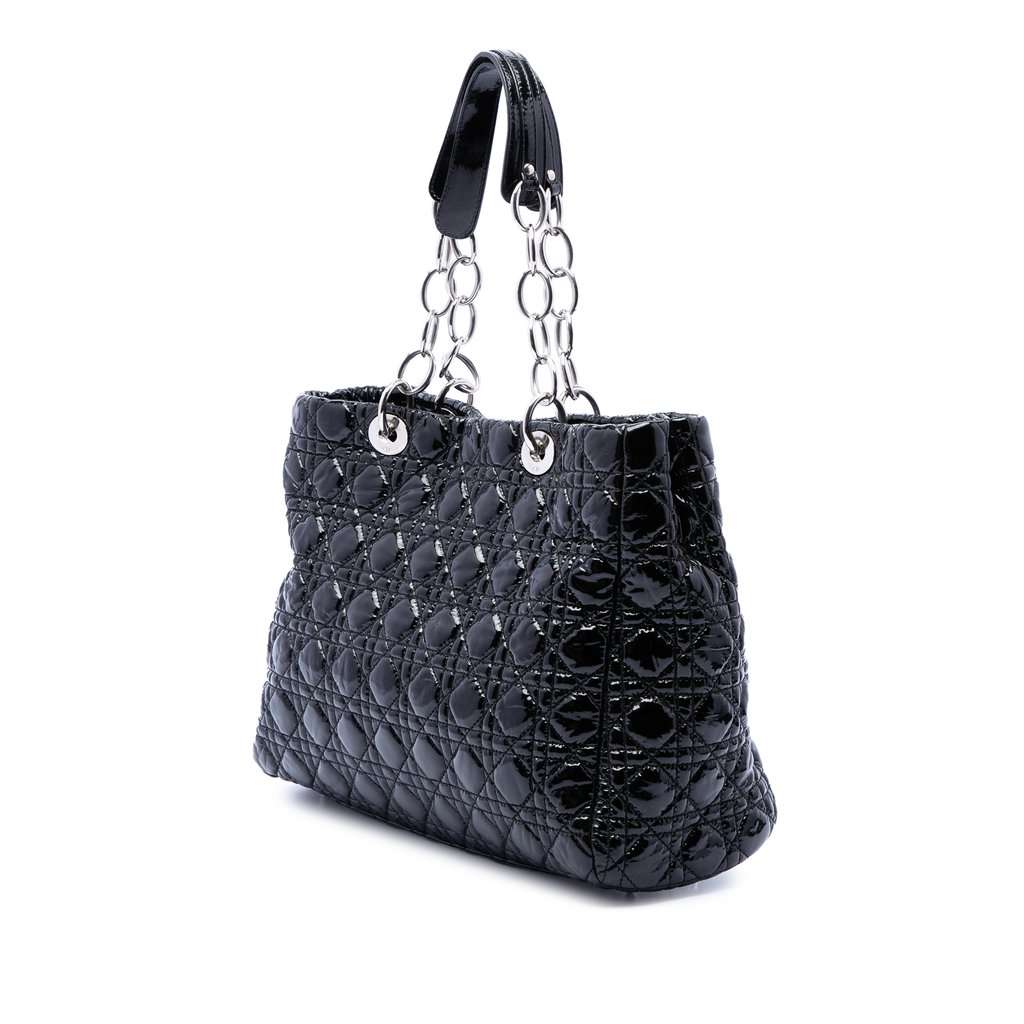 Dior Large Patent Cannage Lady Dior Soft Shopping Tote Black Leather Very good condition - Back View