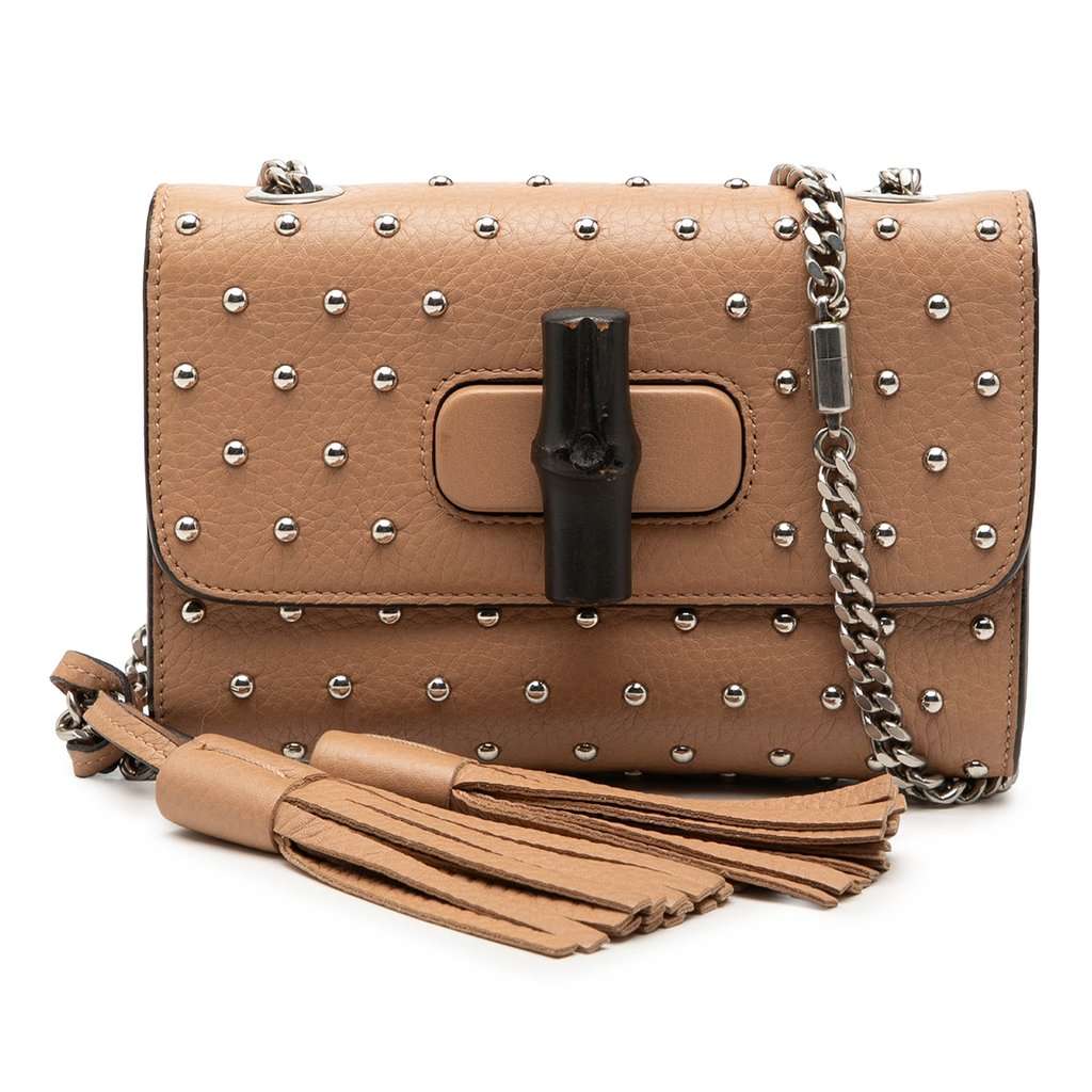 Gucci Small Calfskin Studded Miss Bamboo Crossbody Beige Leather Very good condition - Front View