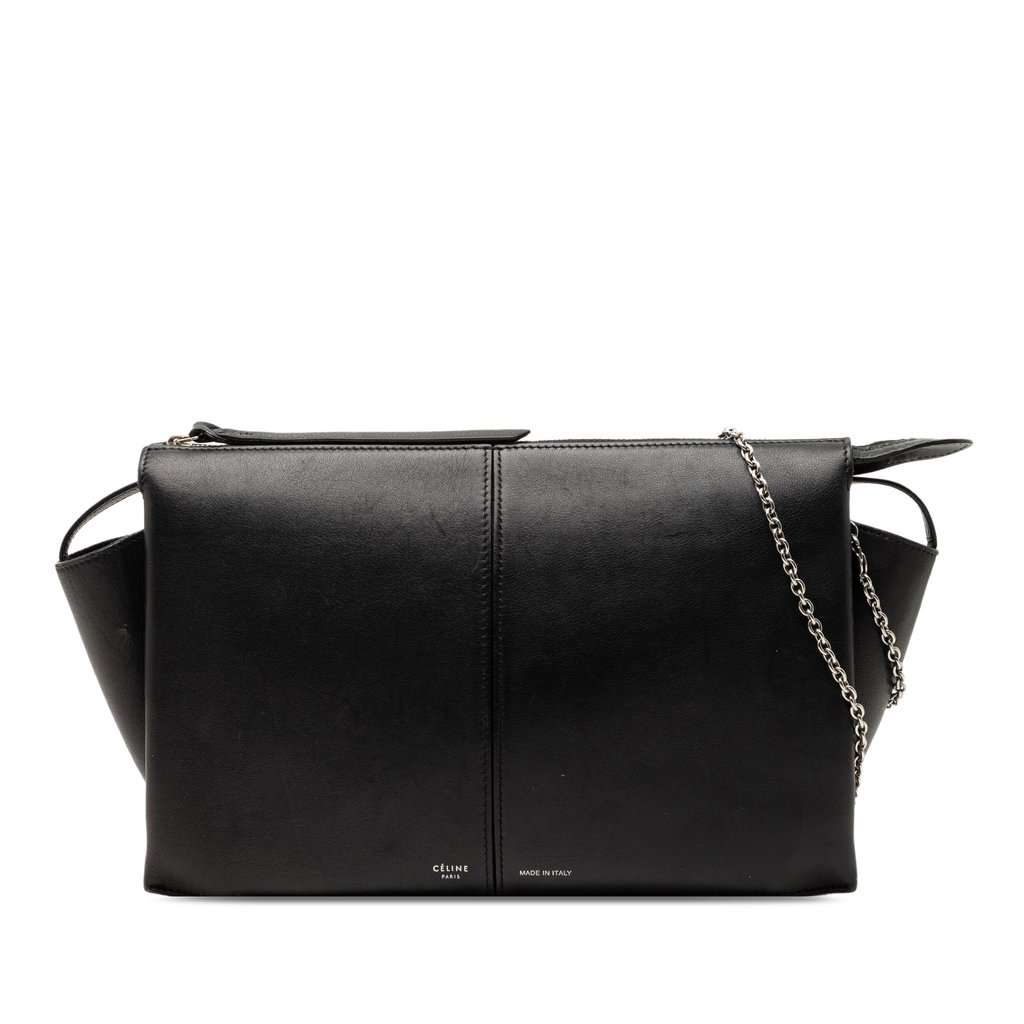 Celine Trifold Leather Clutch On Chain Black Leather Very good condition - Front View