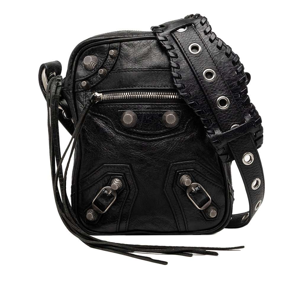 Balenciaga Lambskin Motocross Le Cagole Messenger Bag Black Leather Very good condition - Front View