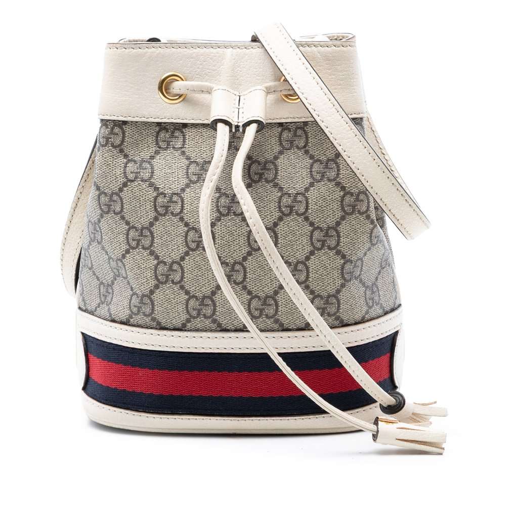 Gucci Mini GG Supreme Web Ophidia Bucket Bag Beige Very good - Front View