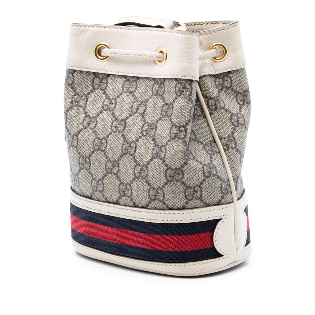 Gucci Mini GG Supreme Web Ophidia Bucket Bag Beige Very good - Back View