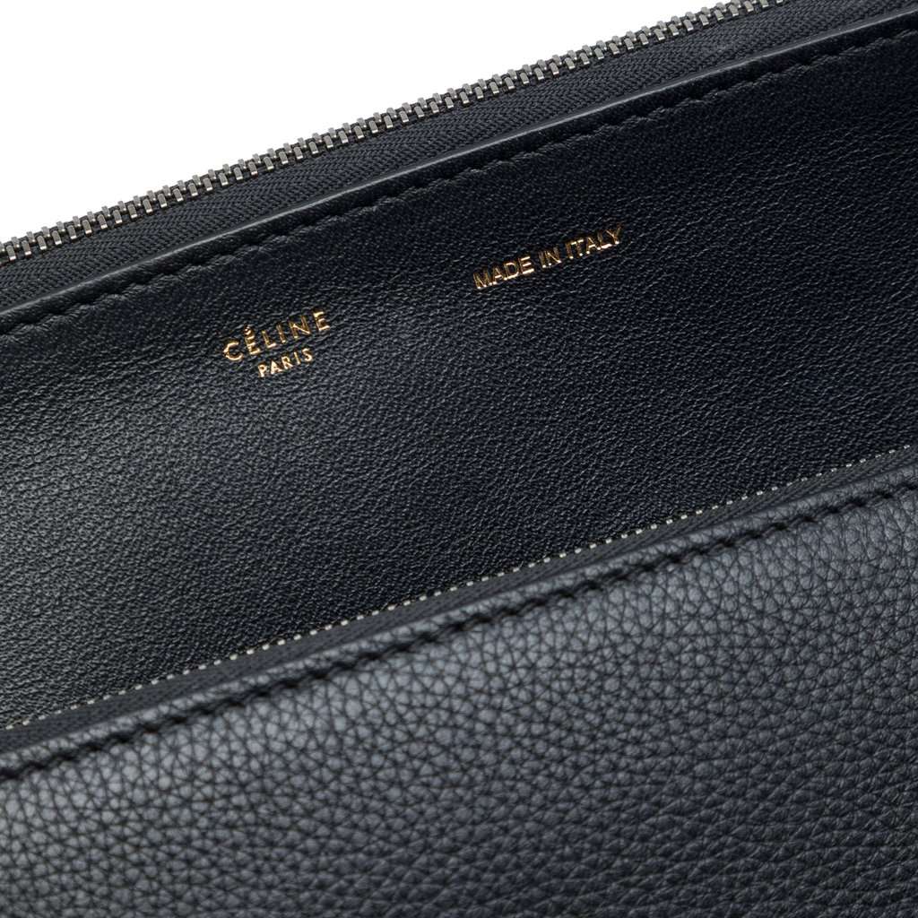 Celine Medium Drummed Calfskin and Suede Trapeze Double Zip Satchel Black Leather Very good condition - Box View
