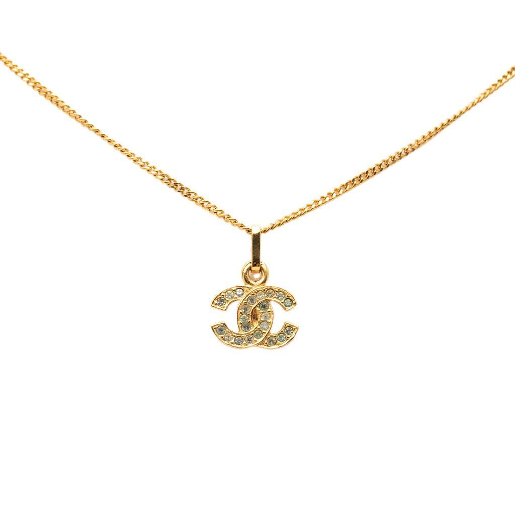 Chanel CC Gold Plated Strass Pendant Necklace Gold Metal Very good - Back View