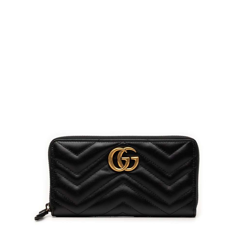 Gucci GG Marmont Matelasse Calfskin Zip Around Wallet Black Leather Very good condition - Front View