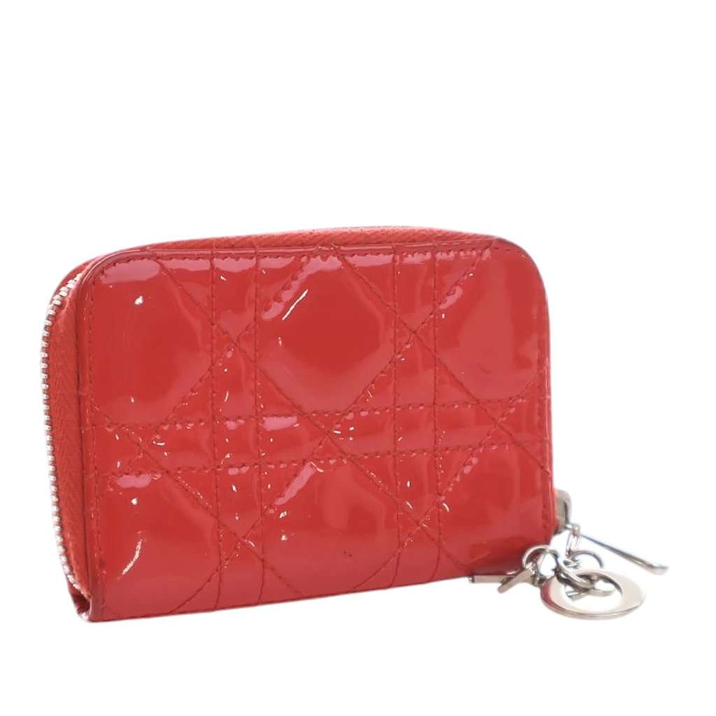 Dior Small Patent Cannage Lady Dior Voyageur Coin Purse Red Leather Very good condition - Back View