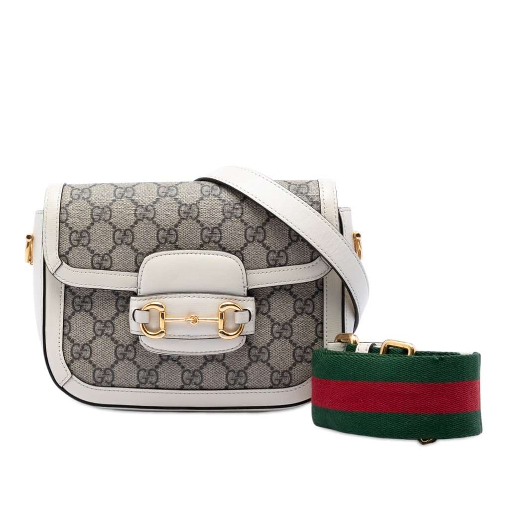 Gucci Small GG Supreme Web Horsebit 1955 Crossbody Beige Very good condition - Front View