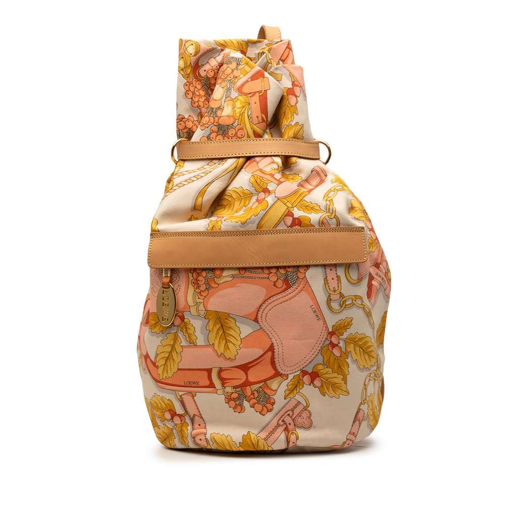 LOEWE Botanical Printed Canvas Backpack Beige Very good condition - Front View