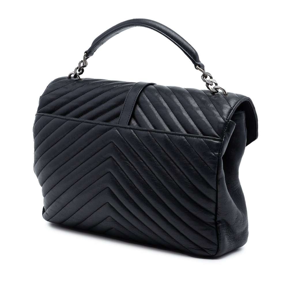 Saint Laurent Large Sheepskin Chevron Monogram Monochrome College Bag Black Leather Very good condition - Back View