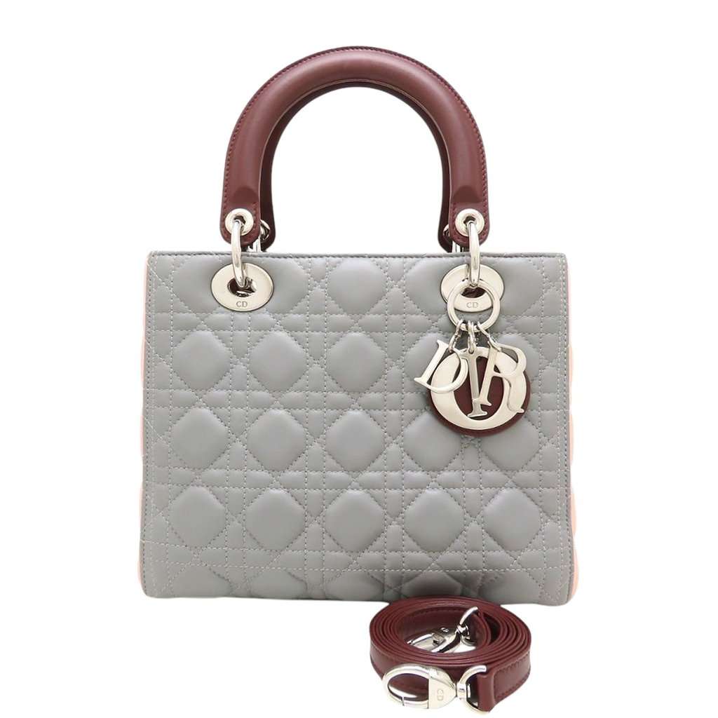Dior Medium Tricolor Lambskin Cannage Lady Dior MultiColor Leather Very good condition - Front View