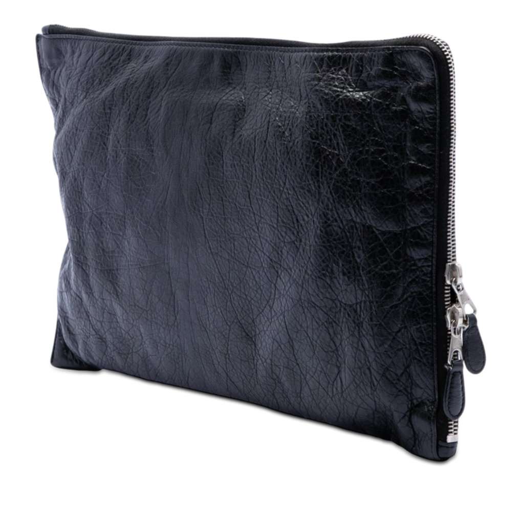 Balenciaga Lambskin Motocross Giant 12 Zip Around Flat Clutch Black Leather Very good - Back View