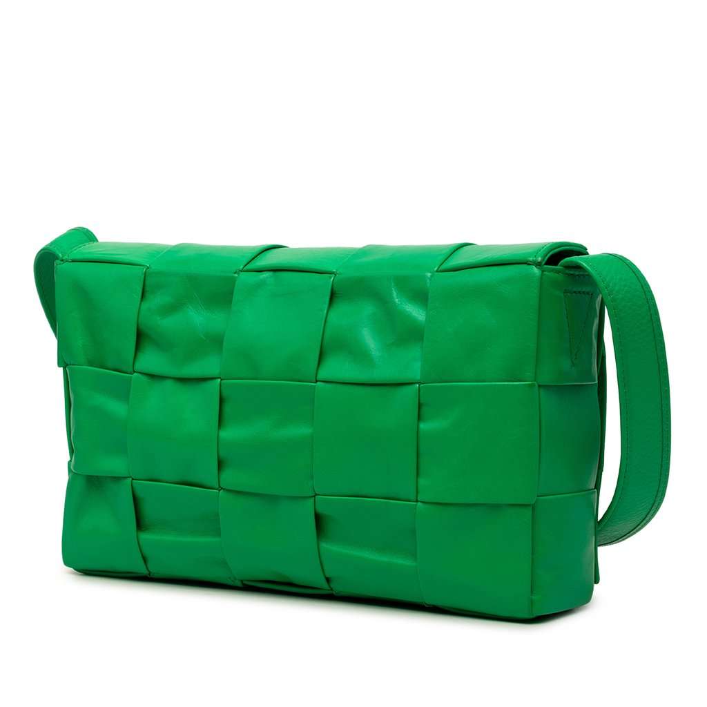 Bottega Veneta Small Paper Calfskin Intrecciato Cassette Crossbody Green Leather Very good - Back View