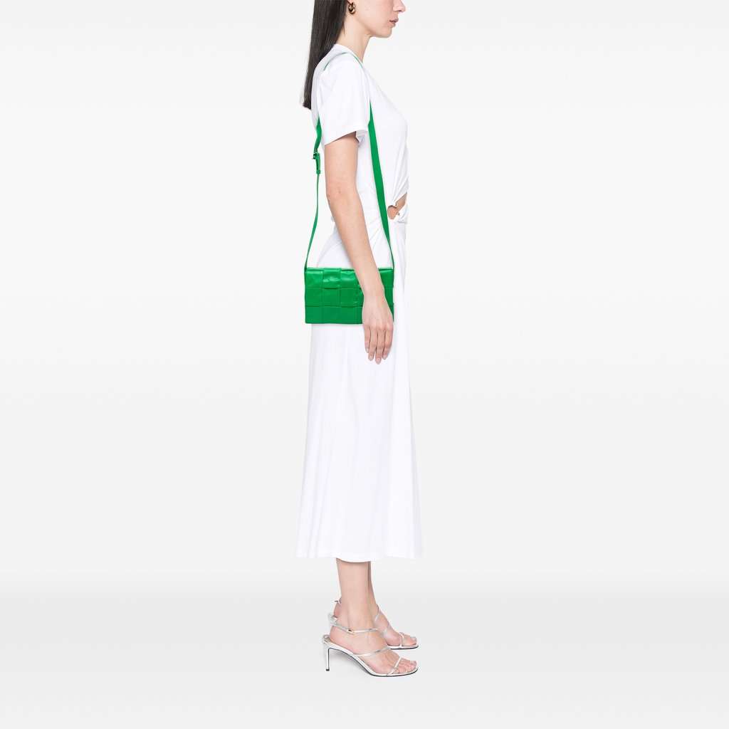 Bottega Veneta Small Paper Calfskin Intrecciato Cassette Crossbody Green Leather Very good - Box View