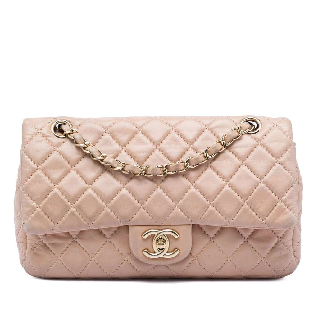 Chanel Medium Classic Lambskin Double Flap Brown Leather Very good - Front View