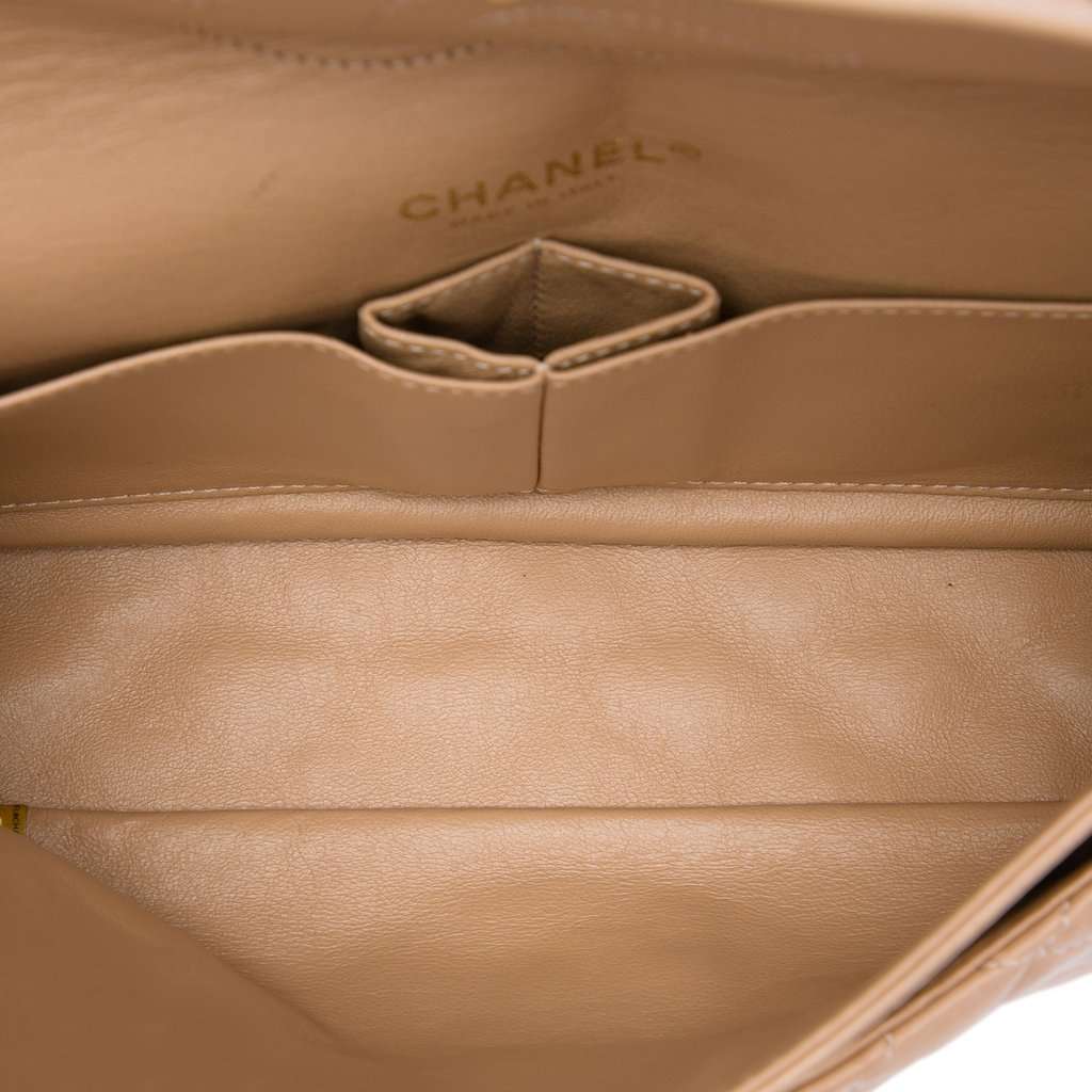 Chanel Medium Classic Lambskin Double Flap Brown Leather Very good - Model View