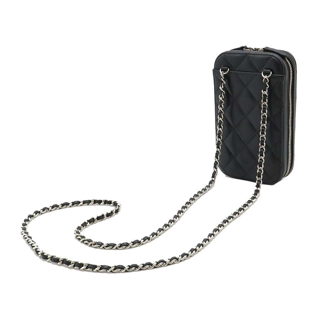 Chanel CC Quilted Caviar Zip Phone Case Black Leather Very good condition - Back View