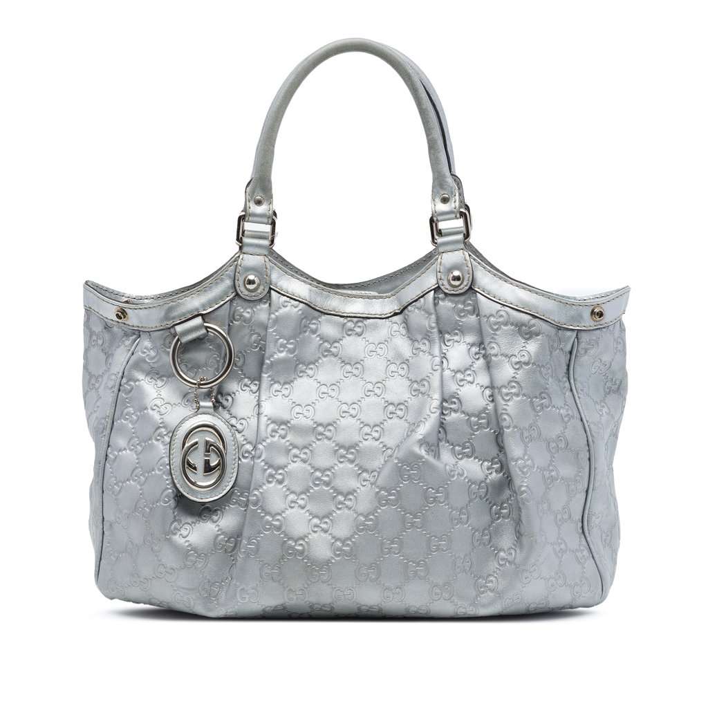 Gucci Medium Metallic Guccissima Sukey Tote Silver Leather Very good condition - Front View