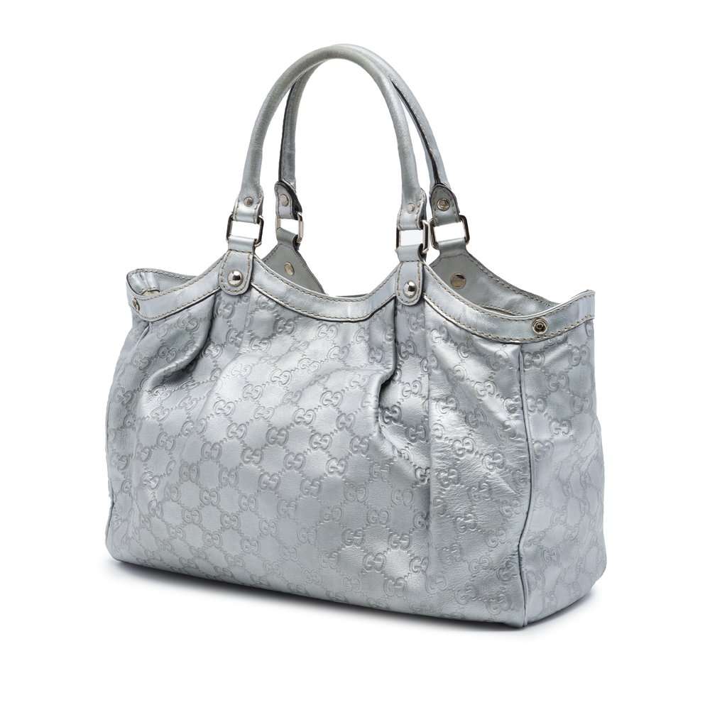 Gucci Medium Metallic Guccissima Sukey Tote Silver Leather Very good condition - Back View