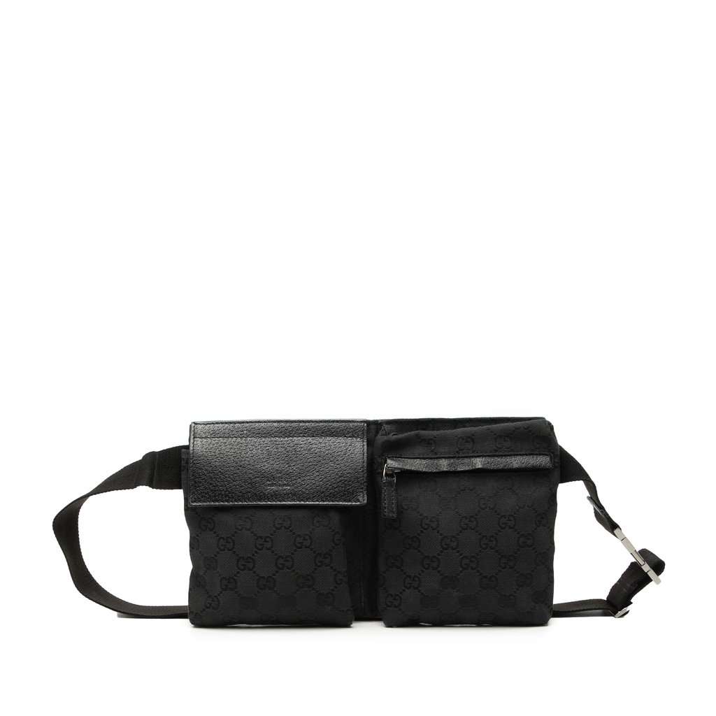 Gucci GG Canvas Double Pocket Belt Bag Black Very good - Front View
