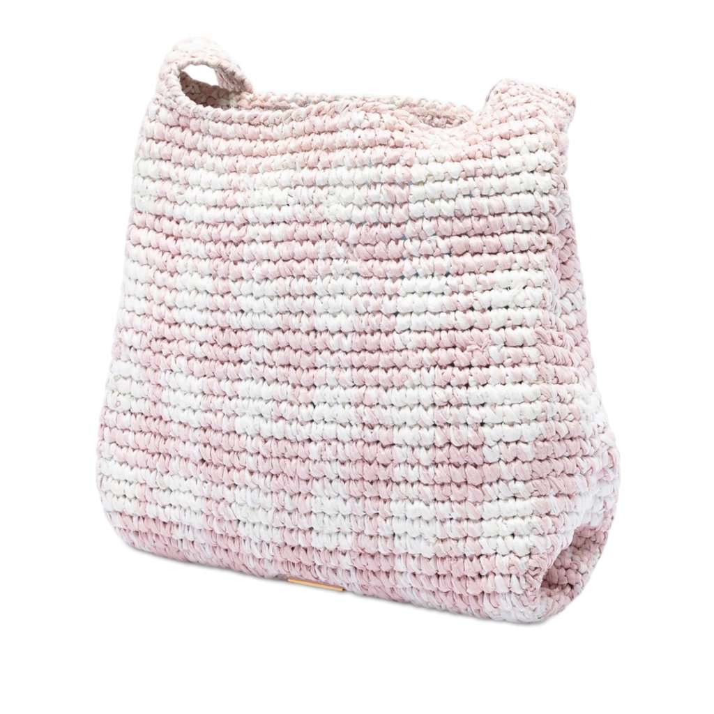Prada Raffia Effect Crochet Embroidered Logo Crossbody Pink Very good condition - Back View