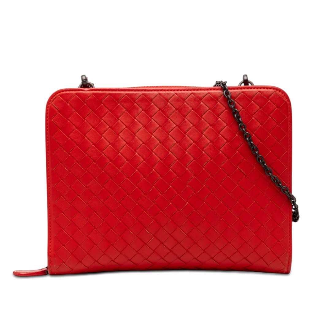 Bottega Veneta Nappa Intrecciato Wallet on Chain Red Leather Very good condition - Front View