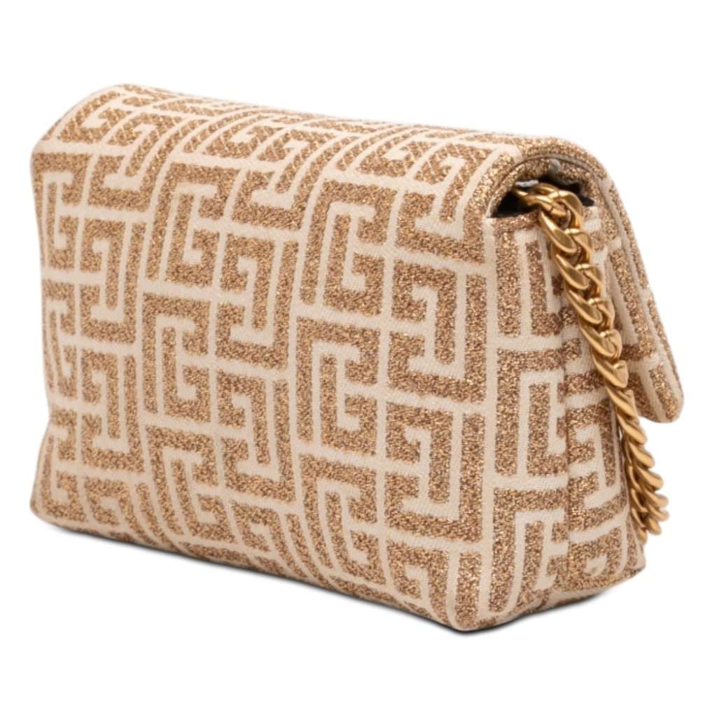 Balmain Mini Monogram Jacquard 1945 Crossbody Beige Very good - Back View