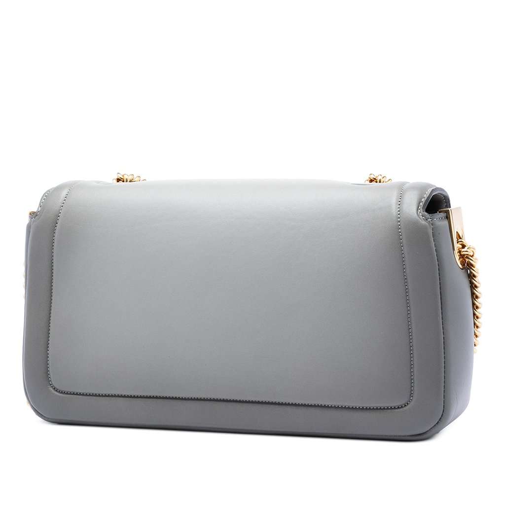 Fendi Leather Baguette Chain Midi Shoulder Bag Grey Leather Very good - Back View