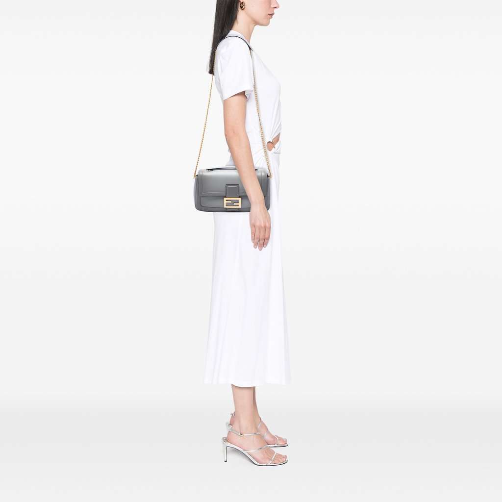 Fendi Leather Baguette Chain Midi Shoulder Bag Grey Leather Very good - Box View