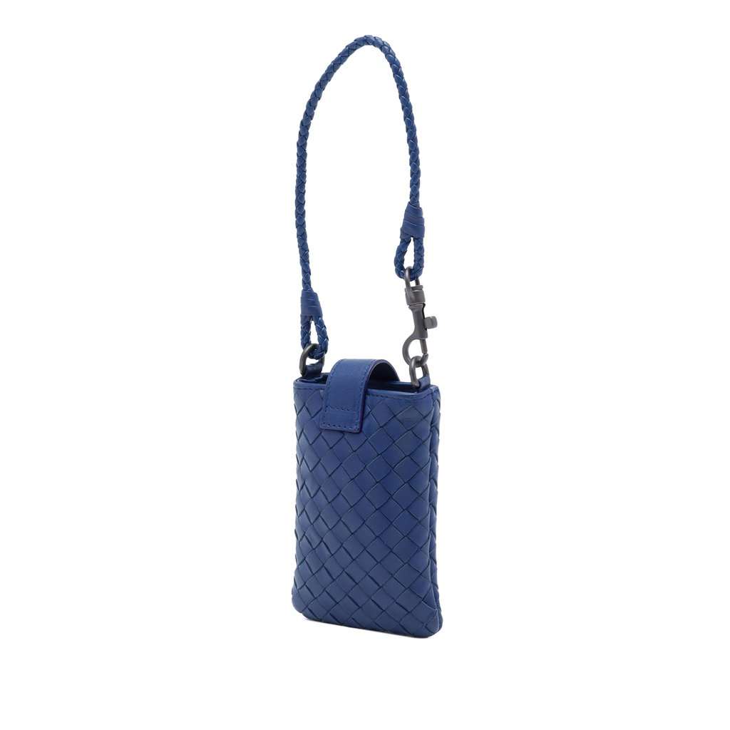 Bottega Veneta Nappa Intrecciato Phone Case Pouch Blue Leather Very good - Back View