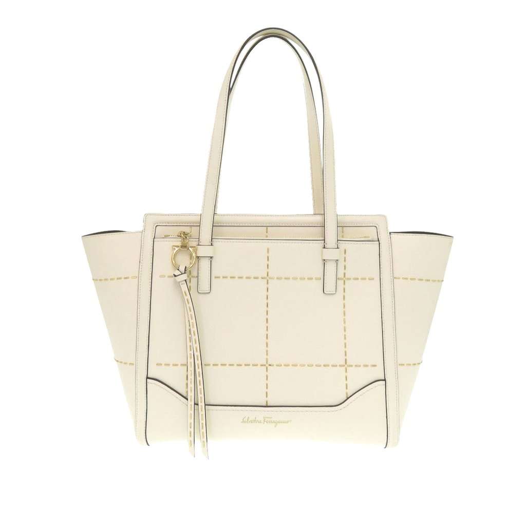 Salvatore Ferragamo Medium Stitched Leather Amy Tote White Leather Very good condition - Front View
