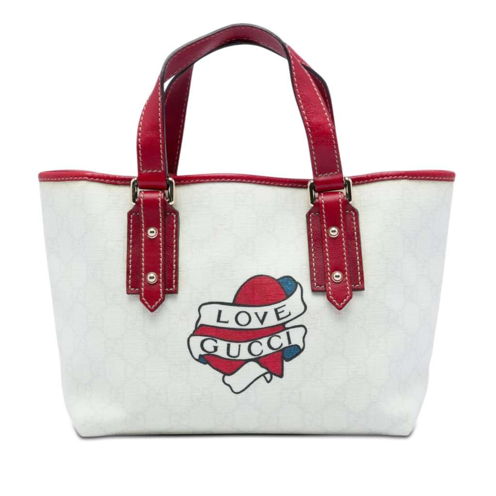 Gucci GG Supreme Heart Tattoo Handbag White Very good - Front View