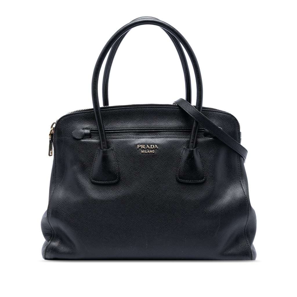 Prada Large Saffiano Cuir Double Zip Top Handle Bag Black Leather Very good condition - Front View