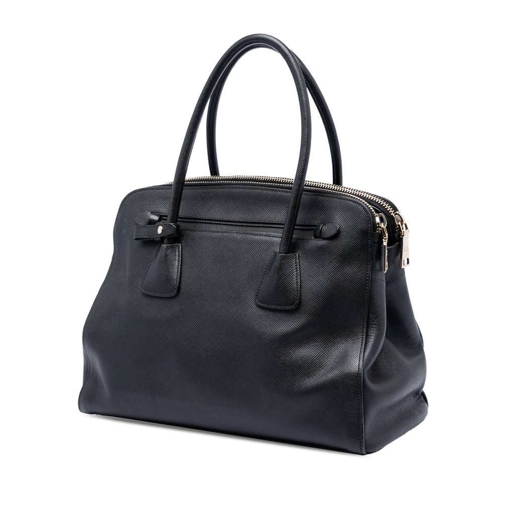 Prada Large Saffiano Cuir Double Zip Top Handle Bag Black Leather Very good condition - Back View