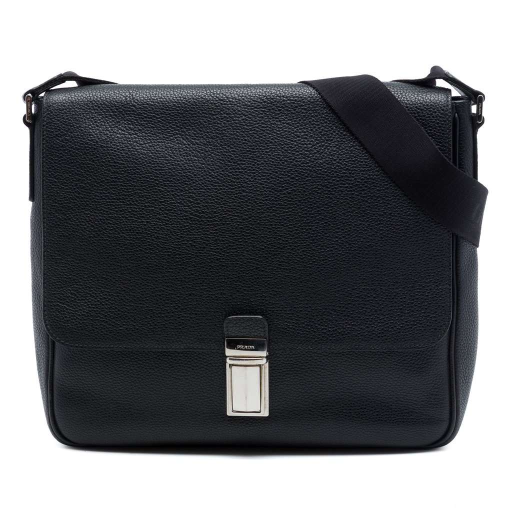 Prada Vitello Phenix Flap Crossbody Black Leather Very good - Front View
