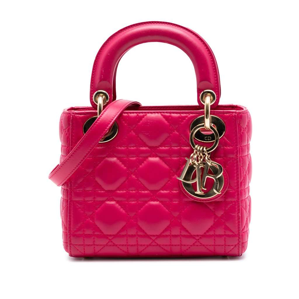 Dior Mini Lambskin Cannage Lady Dior Pink Leather Very good - Front View