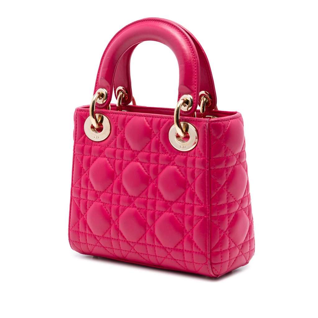 Dior Mini Lambskin Cannage Lady Dior Pink Leather Very good - Back View