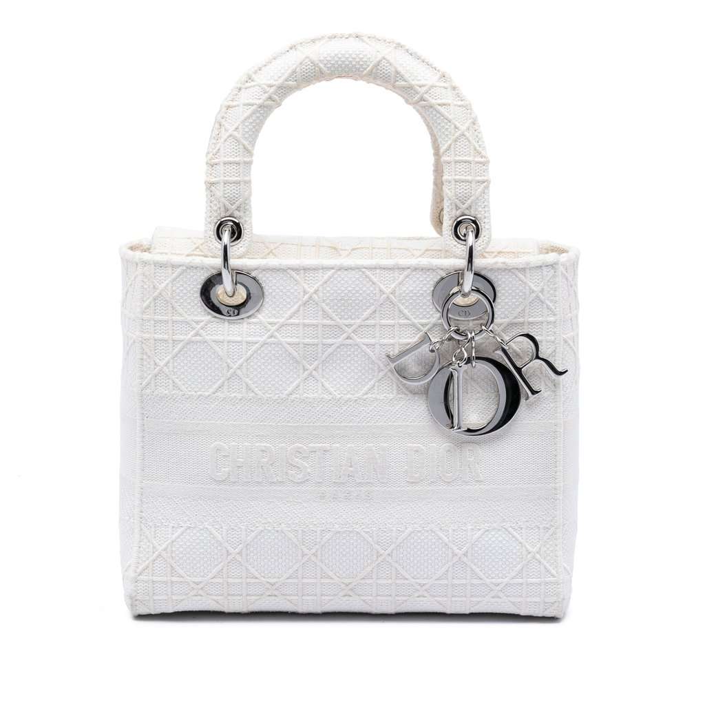 Dior Medium Canvas Cannage Lady D Lite White Very good condition - Front View