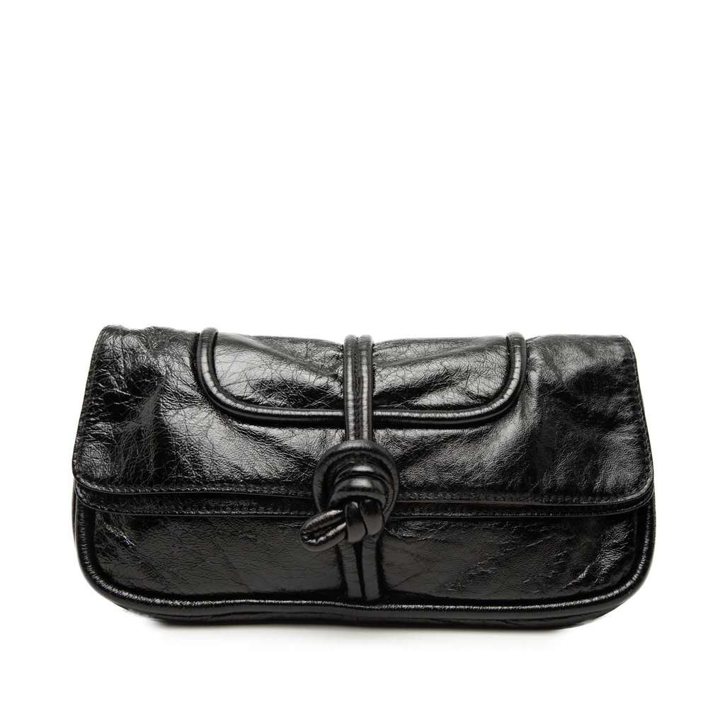 LOEWE Crinkled Calfskin Folded Clutch Black Leather Very good - Front View