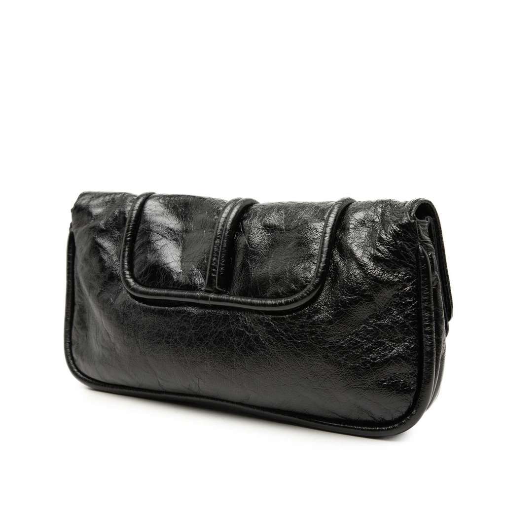 LOEWE Crinkled Calfskin Folded Clutch Black Leather Very good - Back View