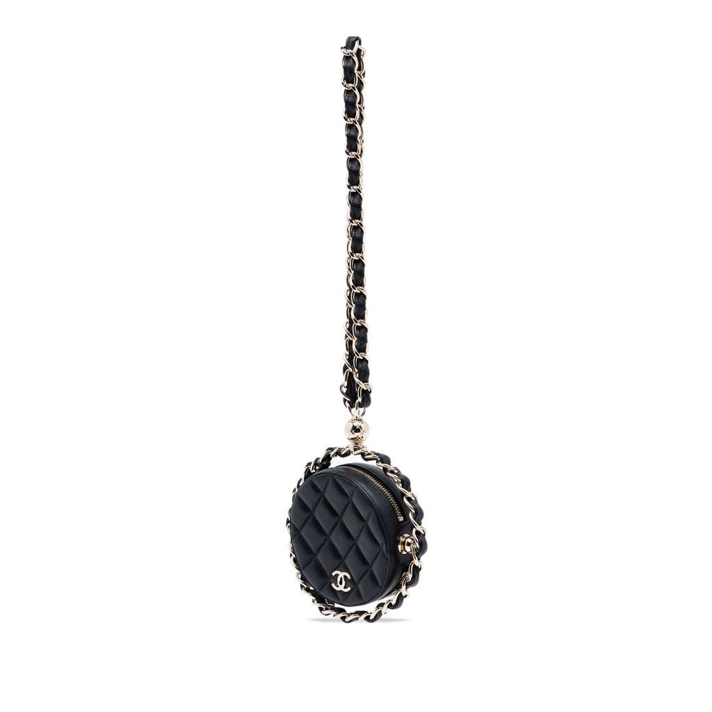 Chanel CC Quilted Lambskin Round Chain Around Clutch With Chain Black Leather Very good condition - Back View