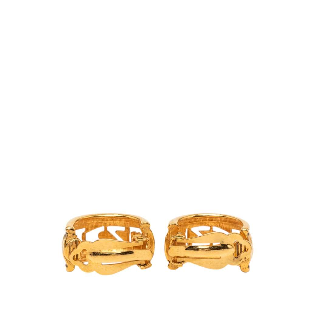 Chanel Gold Plated Logo Hoop Clip On Earrings Gold Metal Very good - Back View