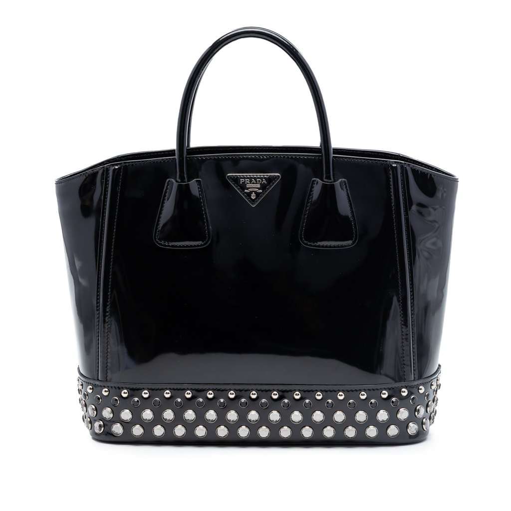 Prada Spazzolato Studded Crystal Tote Black Leather Very good condition - Front View