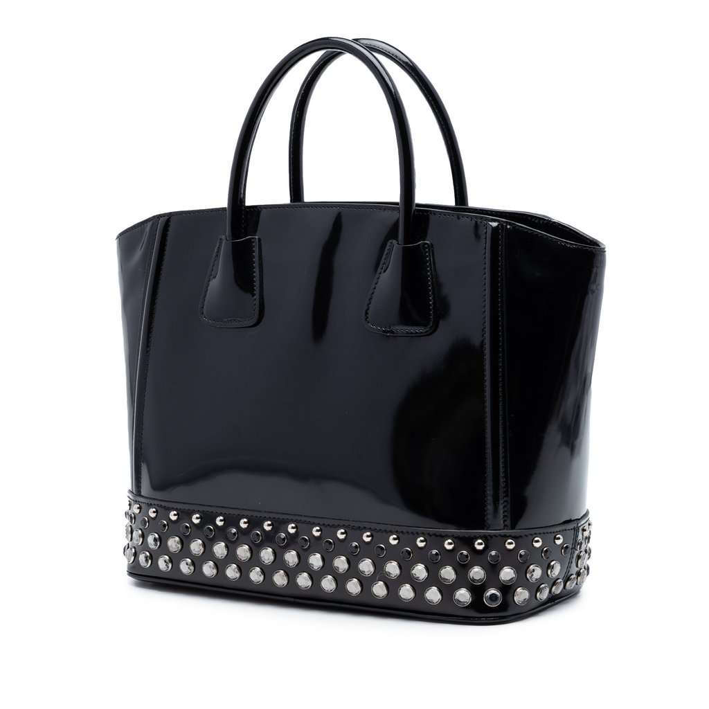 Prada Spazzolato Studded Crystal Tote Black Leather Very good condition - Back View