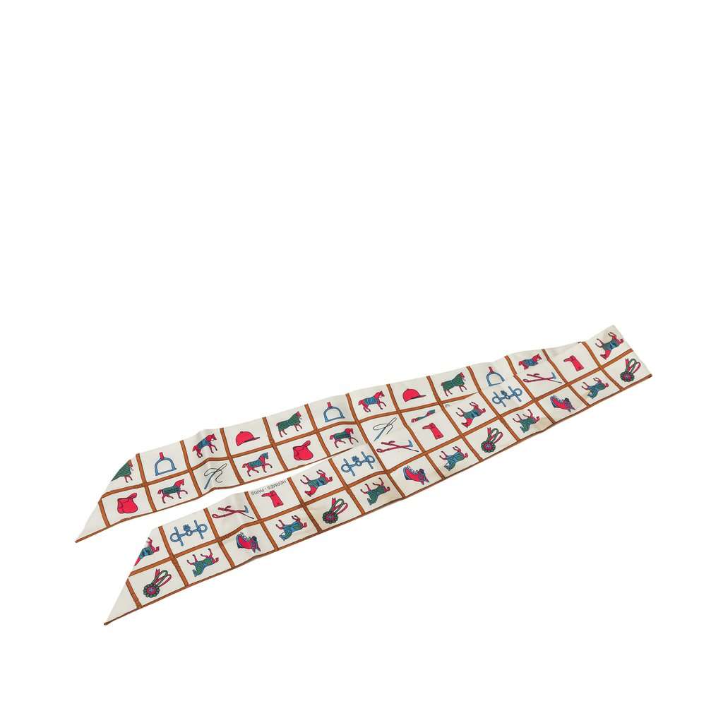 Hermès Couvertures et Tenues de Jour Silk Twilly Scarf White Very good - Front View