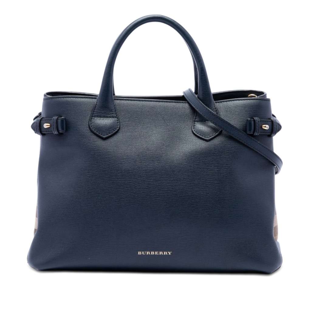 Burberry Medium Leather and House Check Banner Satchel Blue Leather Very good condition - Front View