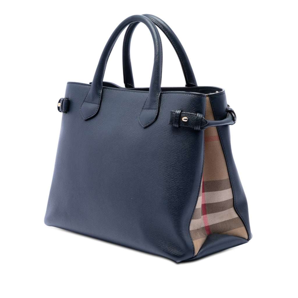 Burberry Medium Leather and House Check Banner Satchel Blue Leather Very good condition - Back View