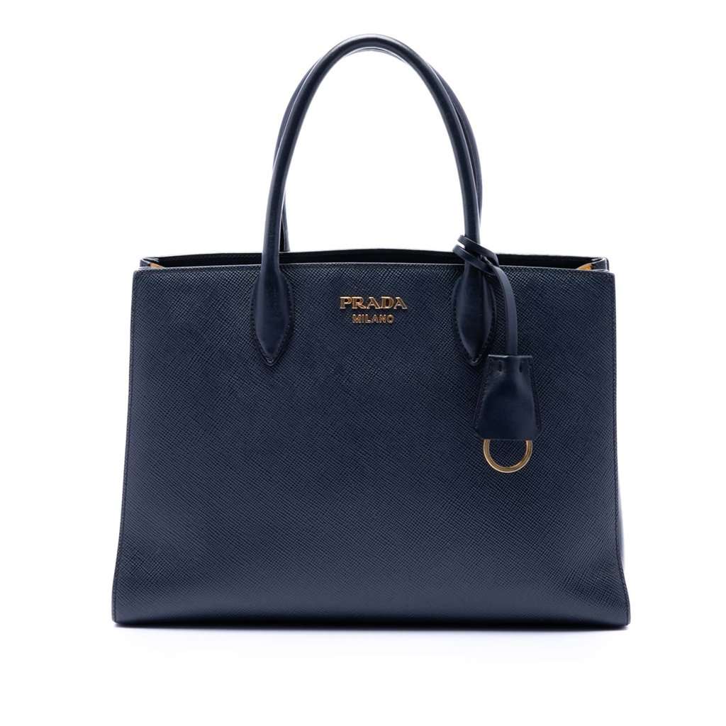 Prada Medium Saffiano Bibliotheque Satchel Blue Leather Very good - Front View