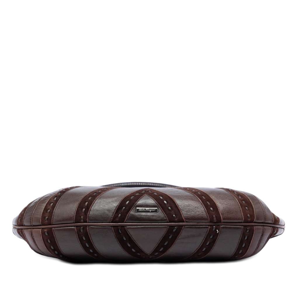 Salvatore Ferragamo Chevron Calfskin and Studded Suede Hobo Brown Leather Very good condition - Inside View