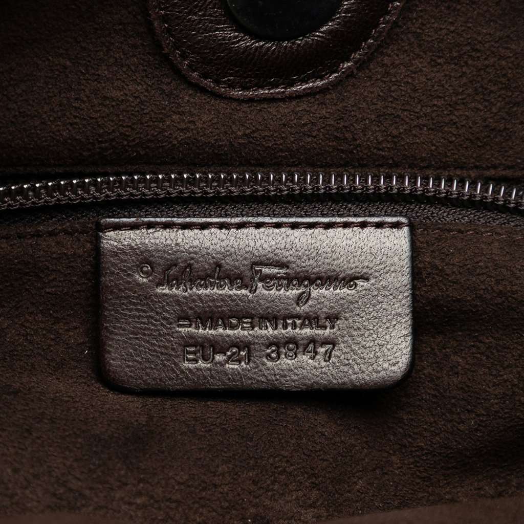 Salvatore Ferragamo Chevron Calfskin and Studded Suede Hobo Brown Leather Very good condition - Box View