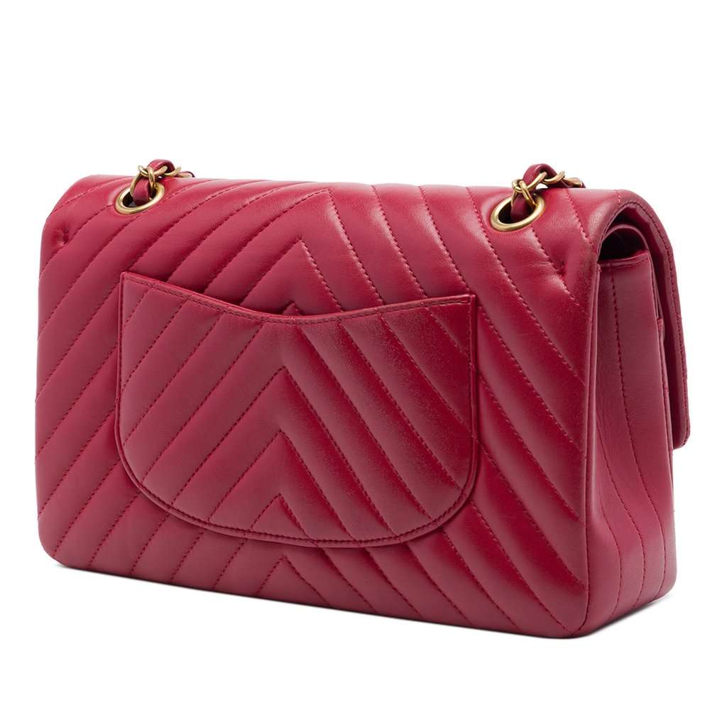 Chanel Medium Classic Chevron Lambskin Double Flap Red Leather Very good condition - Back View